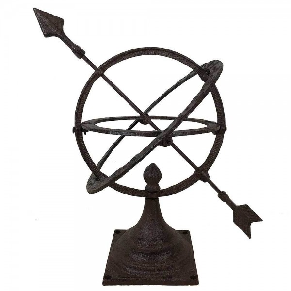 Sonnenuhr auf Standfuß Antik-Stil Gusseisen Braun Gartendeko H 30cm