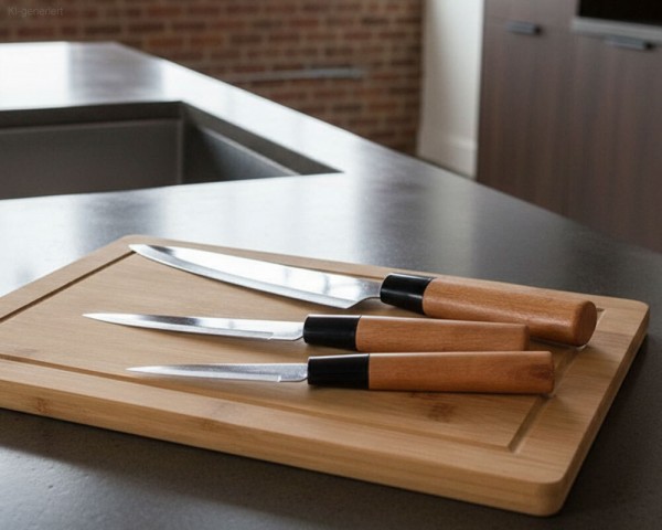 Messer-Set Edelstahl 4-Teilig Kochmesser Sushi- und Gemüsemesser Schneidebrett