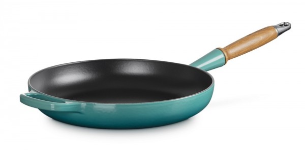 Le Creuset Bratpfanne mit Holzgriff Signature Gusseisen Bleu Riviera Blau 28cm