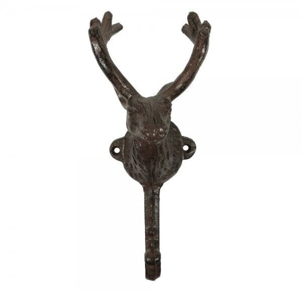 Garderobenhaken Rentier Groß Wandhaken Kleiderhaken Gusseisen Antik-Braun 22cm