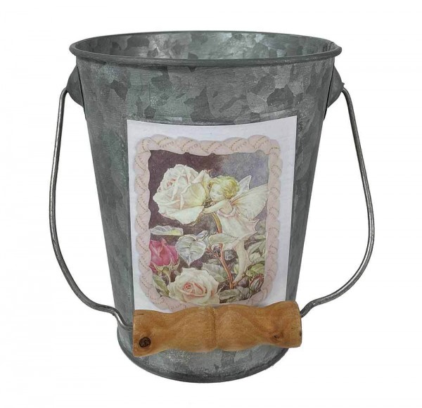 Kleiner Zinkeimer Blumentopf mit Holzgriff Elfen Motiv Deko Pflanztopf Landhaus