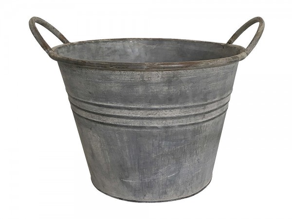 Zinkeimer Pflanztopf Zink Rund mit Griffen Vintage Landhausstil Grau