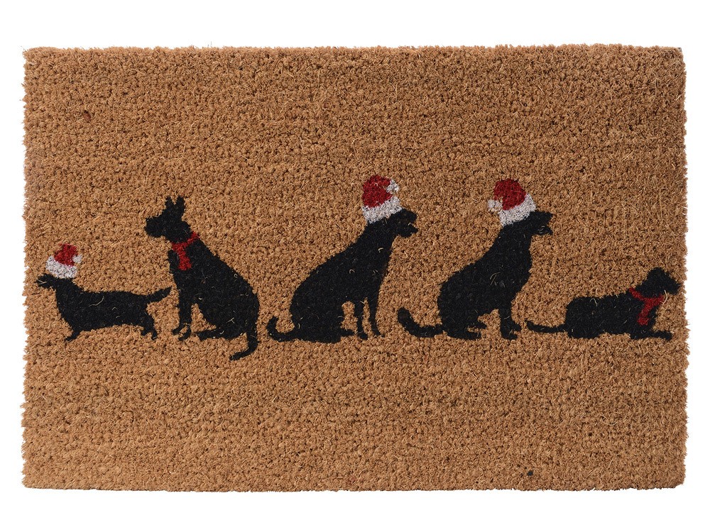Fußmatte Hunde mit Nikolausmütze Weihnachten Kokos 40x60cm