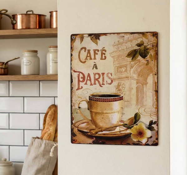 Blechschild CAFE A PARIS Retro Küche Vintage-Deko Nostalgie Dekoschild 20x25 cm
