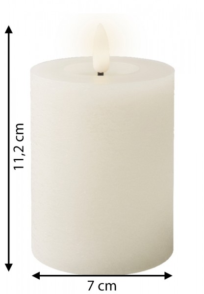 LED Kerze Rustic Weiß Stumpenkerze Flammeneffekt Echtwachs Warmweiß H 11,2cm