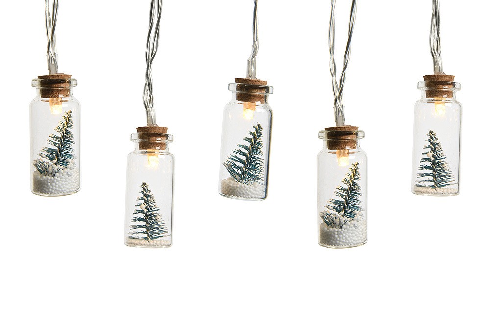 LED Lichterkette Tannenbaum in Glasfläschchen Korken Timer Warmweiß 120cm