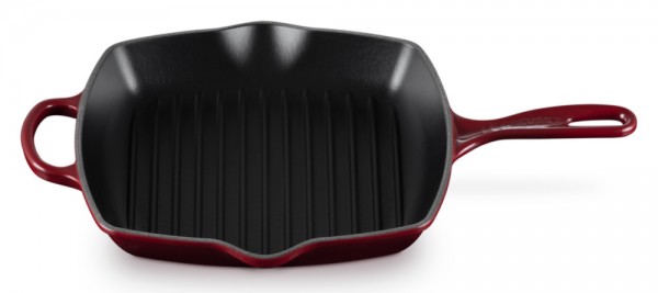 Le Creuset Grillpfanne Quadrat Signature Gusseisen Garnet (Rhone) Bordeaux-Rot 26cm