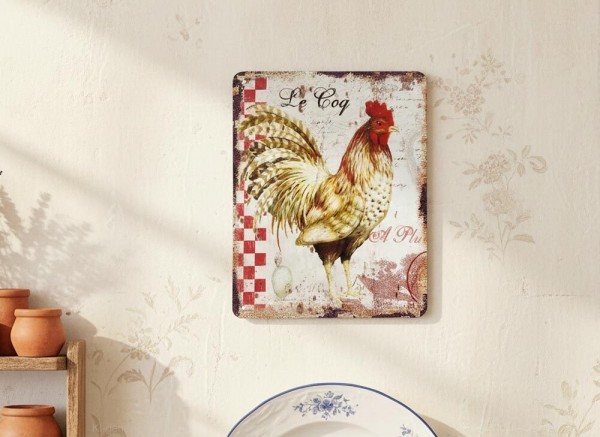 Blechschild Hahn Le Coq Retro Vintage Deko Küche Frankreich Provence 25x20cm