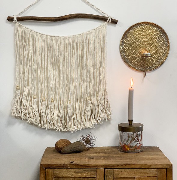 Makramee Wandbehang Boho Wanddeko Wandteppich Perlen Baumwolle gewebt 60x60cm