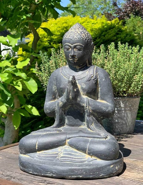 Buddha Figur 30 cm Guss-Stein Massiv Frostsicher Sitzend Gruß Garten Statue
