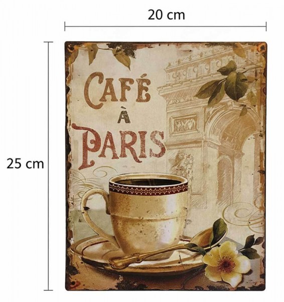 Blechschild CAFE A PARIS Retro Küche Vintage-Deko Nostalgie Dekoschild 20x25 cm