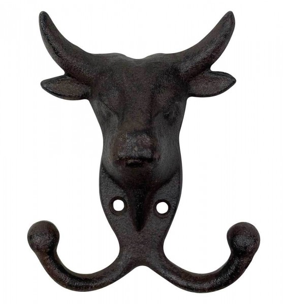 Garderobenhaken Kuh Kleiderhaken Rind Doppelt Gusseisen Braun Antik-Stil Vintage