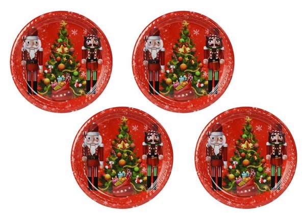 Weihnachtsteller Nikolaus Advent 4 Stück Plätzchenteller Weihnachten Rot Nussknacker