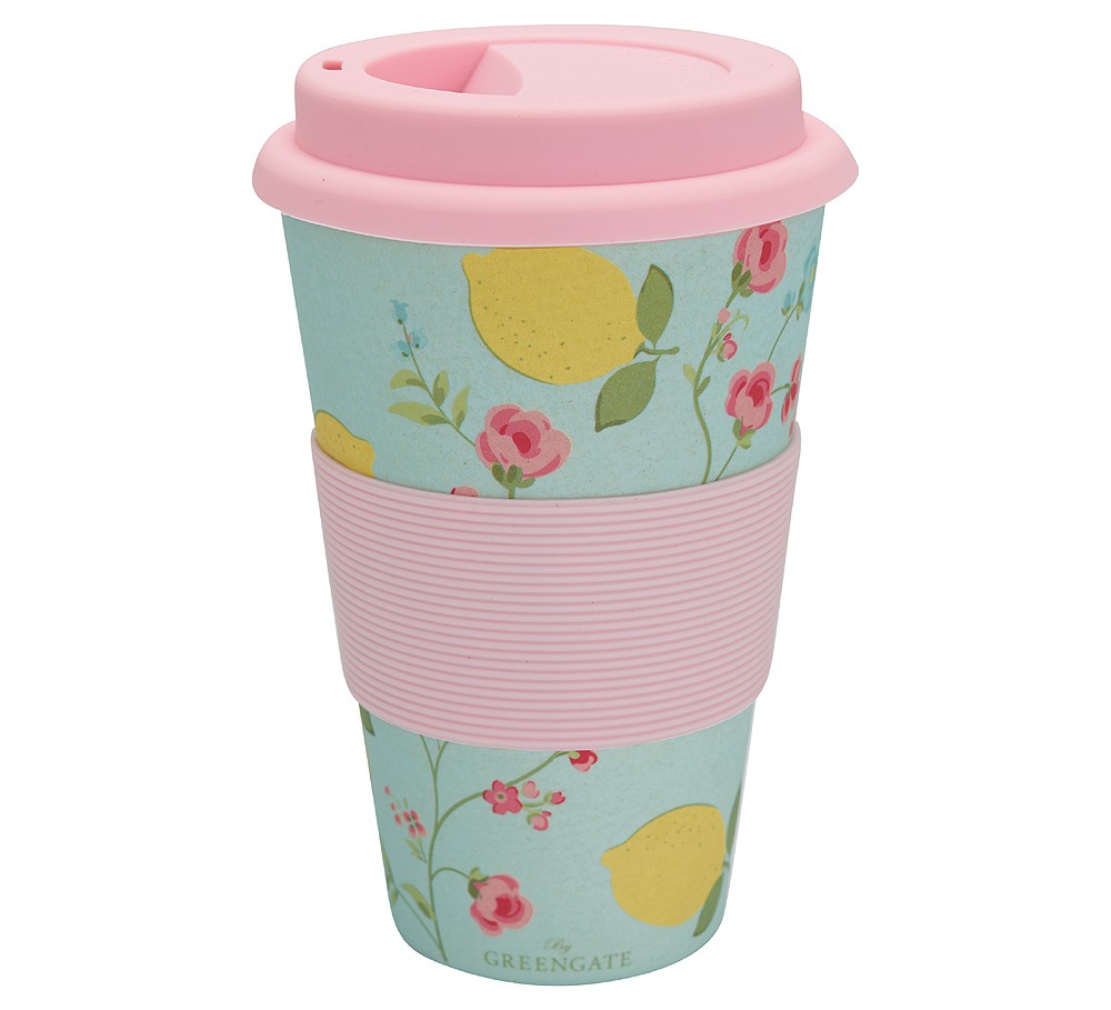 Greengate Travel Mug Limona Pale Blue Reisebecher To-Go Blau Zitronen