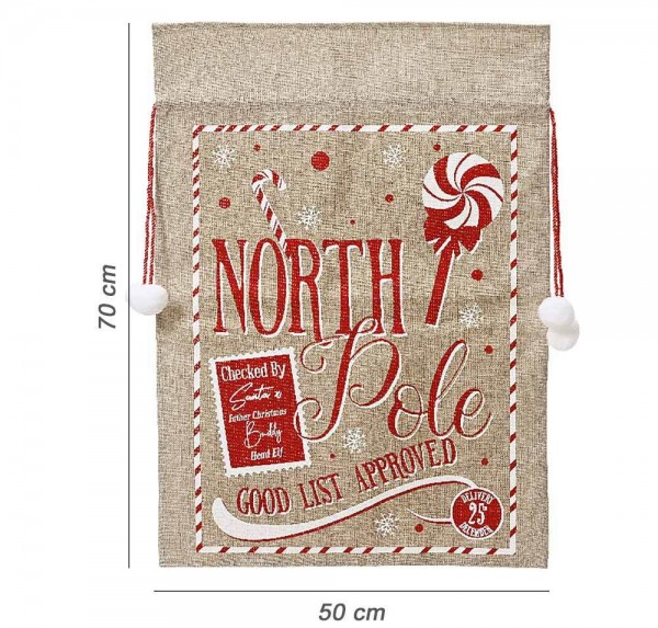 Nikolaussack Jute Weihnachten Weihnachtssack für Geschenke North Pole 70x50cm