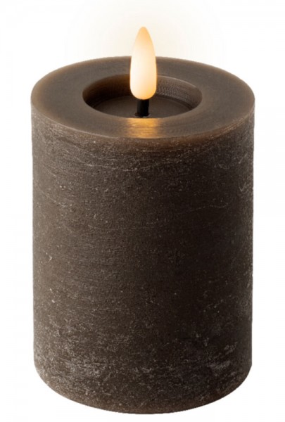LED Kerze Rustic Braun Stumpenkerze Flammeneffekt Echtwachs Warmweiß H 11,2cm