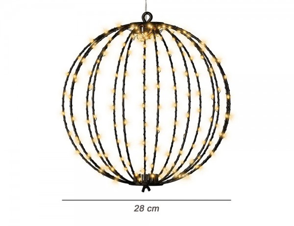 Leuchtkugel Weihnachten zum Hängen LED Kugel Metall Schwarz Stecker Timer Outdoor