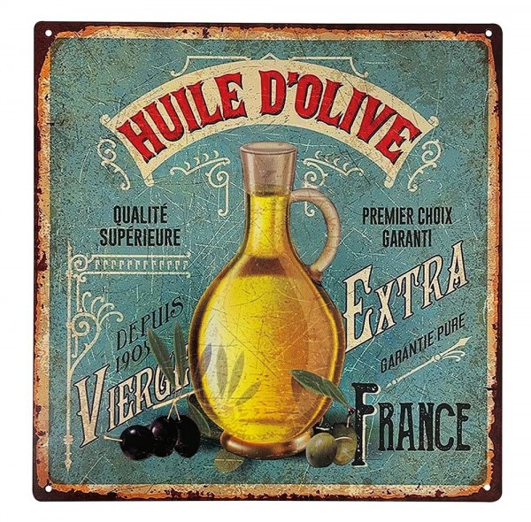 Blechschild Huile d`Olive Retro Vintage-Deko Frankreich Nostalgie Küche 30 x 30 cm