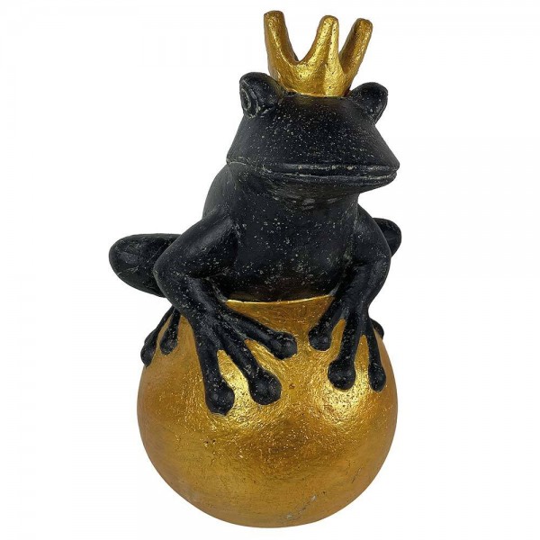 Gartenfigur Froschkönig Groß XL Figur Frosch Goldene Kugel Guss-Stein 50 cm