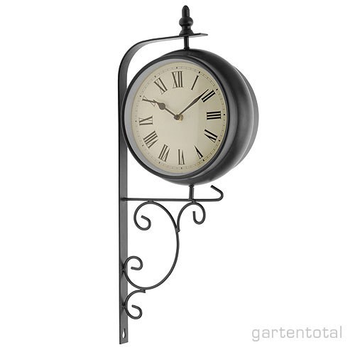 Nostalgische Wanduhr Bahnhofsuhr 2-Seitig mit Thermometer Nostalgische Wanduhr Bahnhofsuhr 2-Seitig mit Thermometer