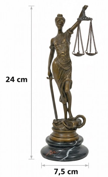 Bronze-Skulptur Justitia Figur Göttin der Gerechtigkeit auf Marmorsockel 24 cm
