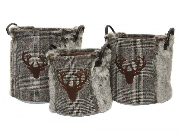 Aufbewahrungskorb Rentier Grau Kariert Deko-Korb mit Griffen Weihnachten