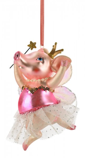 Giftcompany Christbaumschmuck Schweinchen Ballerina Hänger Glas Rosa 12cm