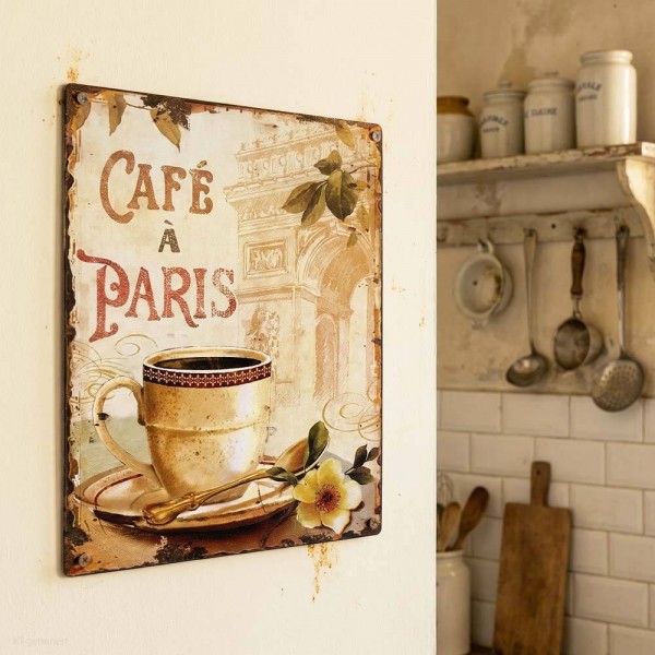 Blechschild CAFE A PARIS Retro Küche Vintage-Deko Nostalgie Dekoschild 20x25 cm