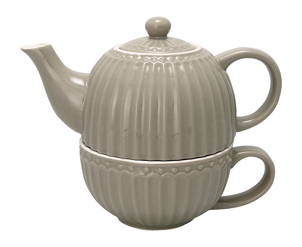 Greengate Tea For One Teekanne & Tasse Alice Warm Grey Steingut Grau