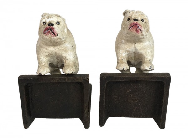 Buchstütze Hunde Bulldogge Weiß 2 Stück Gusseisen