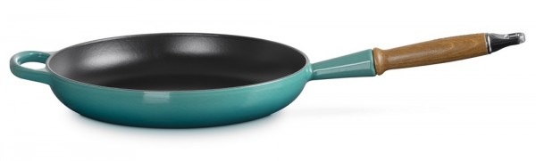 Le Creuset Bratpfanne mit Holzgriff Signature Gusseisen Bleu Riviera Blau 28cm