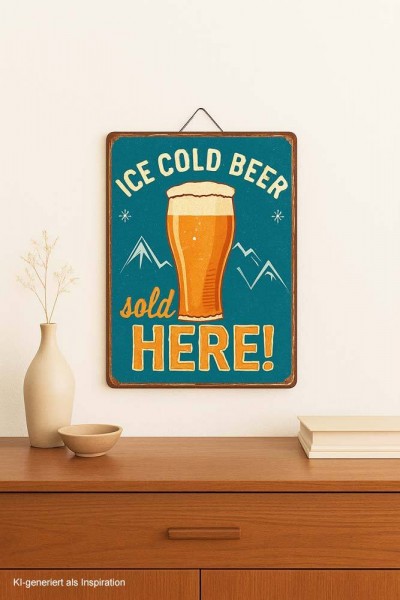 Retro Blechschild ICE COLD BEER 20x25 cm Nostalgie Metallschild Vintage-Stil