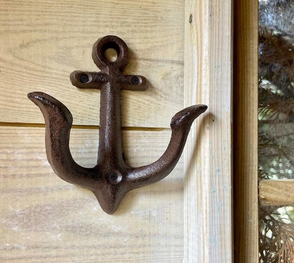 Garderobenhaken Anker Doppelhaken Maritim Gusseisen Antik-Braun