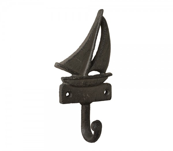 Garderobenhaken Segelboot Gusseisen Antik-Braun Maritim 16cm
