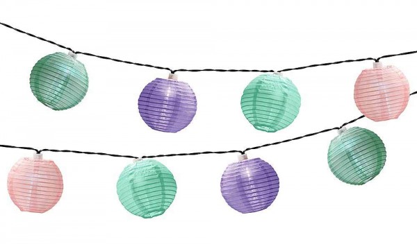 Solar Lichterkette Lampions 8 Stück Grün Lila Pink Laternen Outdoor Garten Party
