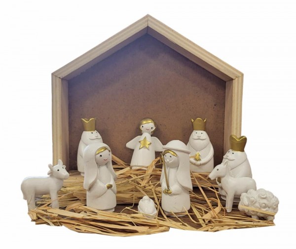 Kleine Krippenfiguren Weihnachten Set 11 teilig Weihnachtskrippe Handbemalt