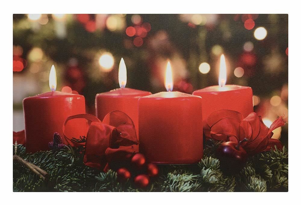 LED Bild Adventskranz 4 Rote Kerzen Einzeln Einschaltbar Mit Beleuchtung 38x58cm