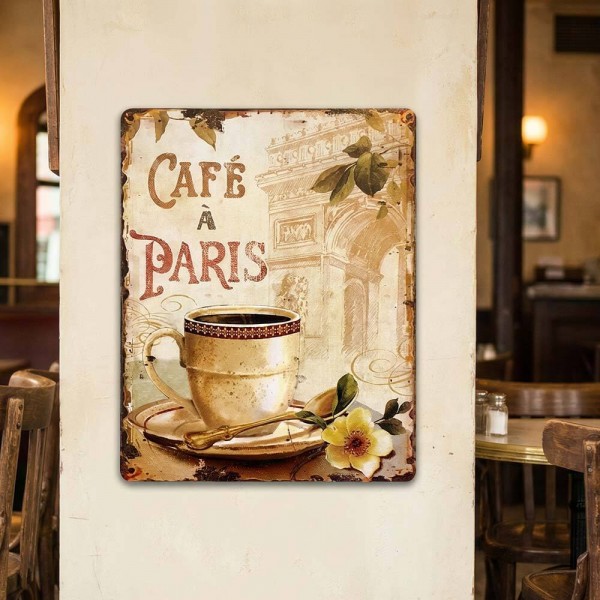 Blechschild CAFE A PARIS Retro Küche Vintage-Deko Nostalgie Dekoschild 20x25 cm