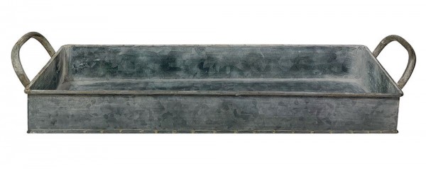 Tablett Zink Rechteckig mit Griffen Dekotablett Vintage-Stil Antik-Stil 41x13cm
