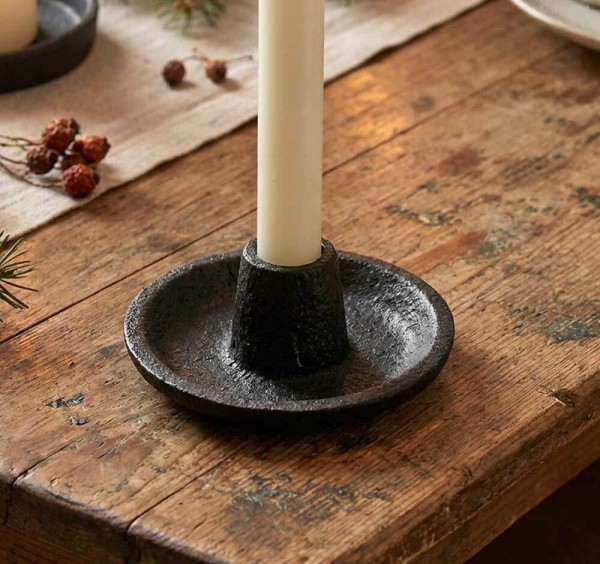 Kerzenhalter Gusseisen Schwarz Rustikal Kerzenständer Schwer Antik-Stil