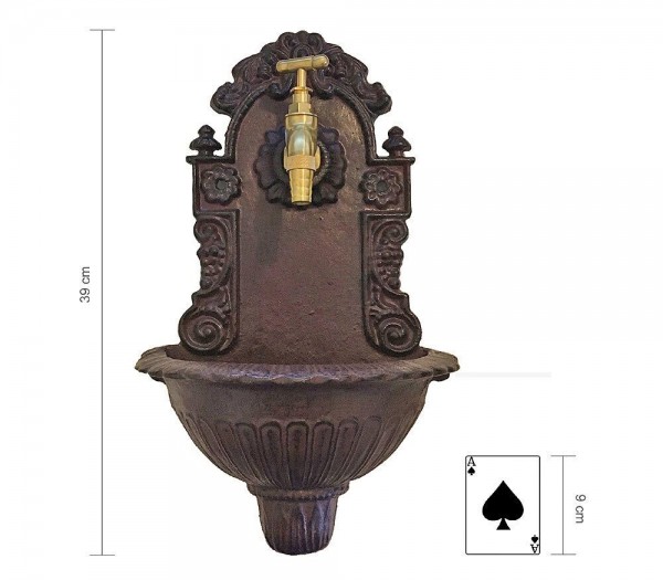 Kleiner Wandbrunnen Nostalgie Waschbecken Antik-Stil Gusseisen Braun H 39cm