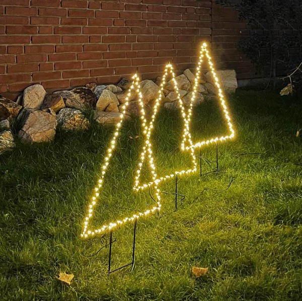 Lichterbaum Gartenstecker Tannenbaum 3 Stück LED Beleuchtet Warmweiß Außen 48cm