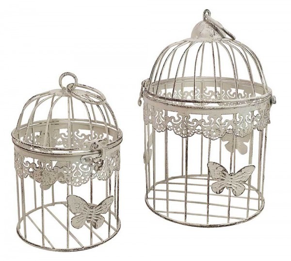 Deko Vogelkäfig Dekokäfig 2er-Set Schmetterling Nostalgie Antik-Stil Weiß