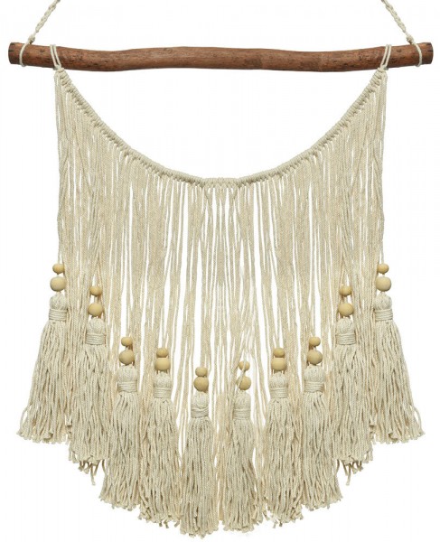 Makramee Wandbehang Boho Wanddeko Wandteppich Perlen Baumwolle gewebt 60x60cm
