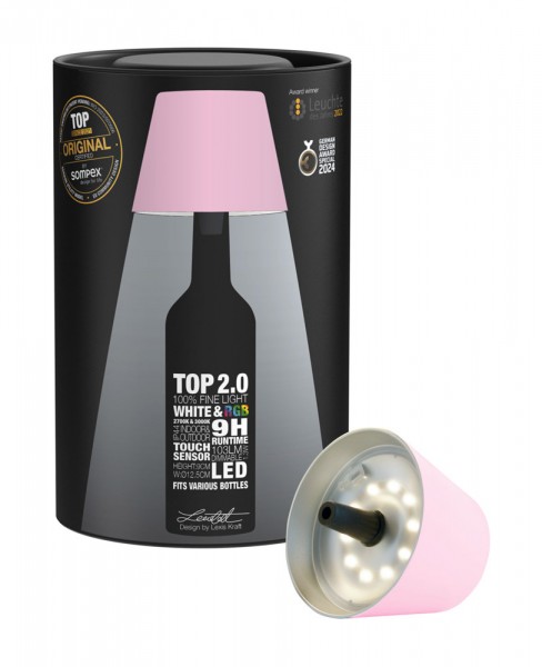 Sompex Flaschenleuchte TOP 2.0 Rosa LED RGBW mit Akku