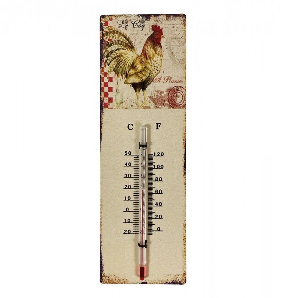 Wandthermometer Hahn Frankreich Thermometer Vintage Nostalgie Blechschild