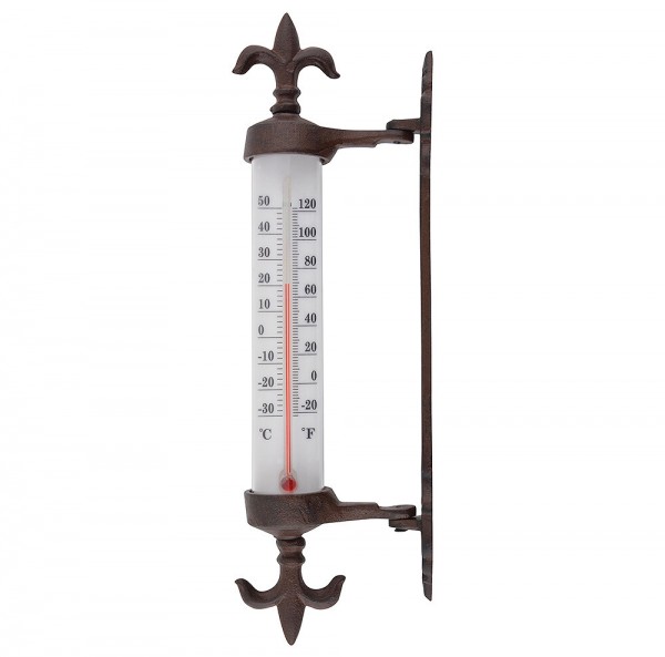 Fensterthermometer Lilie Antik-Stil Wandthermometer beweglich Gusseisen Braun