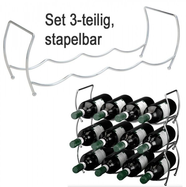 Weinregal Flaschenregal Stapelbar Chrom 3-er Set für 12 Flaschen Metall