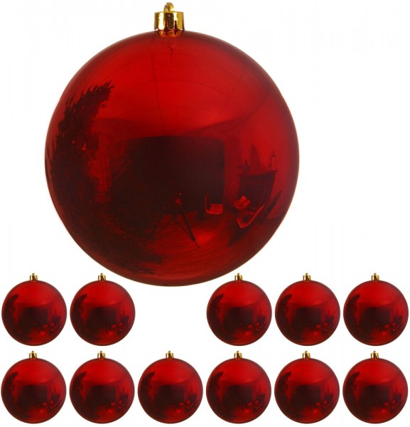 12 x Große Weihnachtskugel 20 cm Rot Wetterfeste XL Christbaumkugel Außen Innen