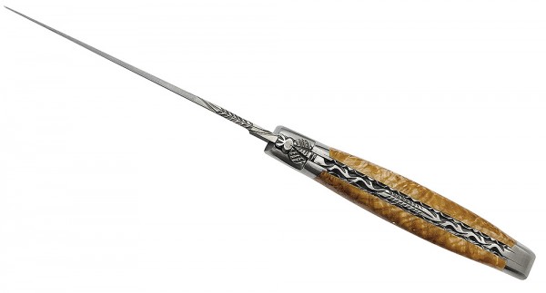 Laguiole en Aubrac Taschenmesser Spezialfliege guillochierte Platine Esche 12 cm